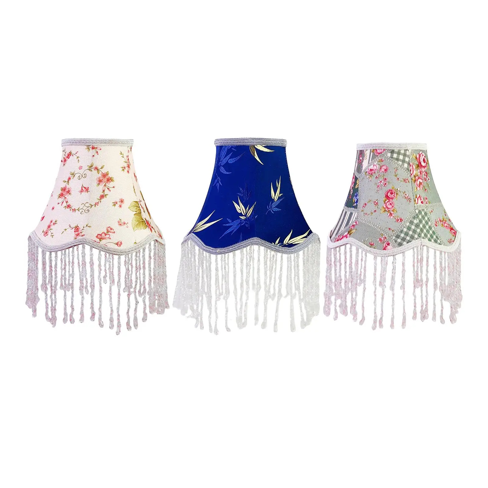 European Lampshade Lamp Shade with Fringe Beads Table Lampshade Cloth Art Bead