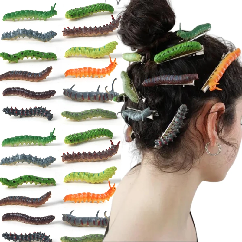 Lustige Haarschmuck 2025, Halloween-Haarspangen mit Käfermotiv, einzigartiger Marienkäfer-Haarschmuck, gruselige Raupen-Entenschnabel-Clips für Regenwurm