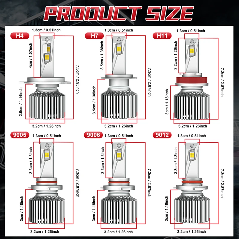 H11 LED 전구 캔버스 무오류 6200W 6700000LM H7 H4 H8 H9 9005 HB3 9006 HB4 9012 HIR2 18PCS CSP 터보 팬 1:1 사이즈 자동차 램프