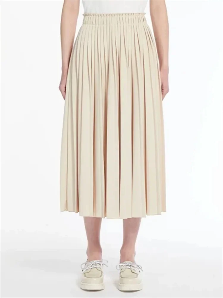 

Women's Pleated Skirt 2024 New Spring Elastic High Waisted All-Match Loose Elegant Commuter Midi Jupe