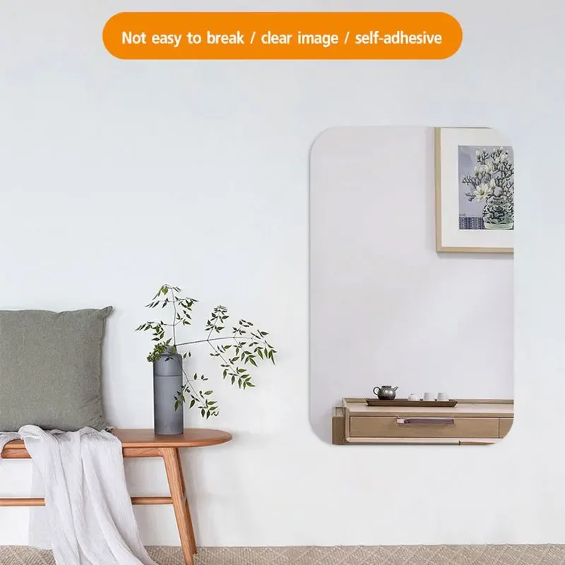 1/2pcs Mirror Decorative Wall Mirrors Sticker Room Decor Glass Soft Mirror Wall Sticker Home Bathroom Living Room Decor