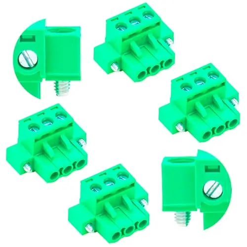 

8 PCS 5.08mm 3 Pin Phoenix Type Connector Green PCB Screw Plug Terminal Block 3 Pole with Screwable Flanges
