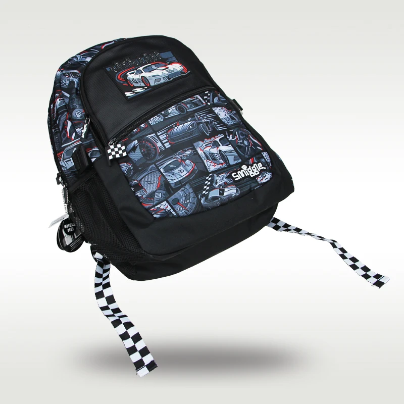 Australia Smiggle original hot-selling children's schoolbag black racing boy cool high-quality schoolbag 16 inches 6