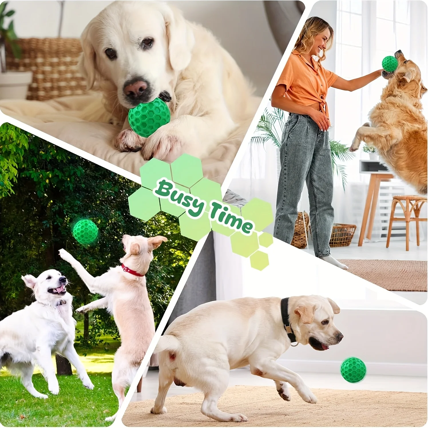 Robustes Naturkautschuk Hundekau-Spielzeug Unzerstörbarer Quietschball für Starke Kauer mit Rindfleischgeschmack Sechseckiges Design für Zahngesundheit – Detail 6