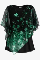 Plus Size Women Blouse Cloak Loose Casual Floral Print Ruffle Batwing Cape Sleeve Tee Top Medium Stretch Women Shirt Top - Image 4
