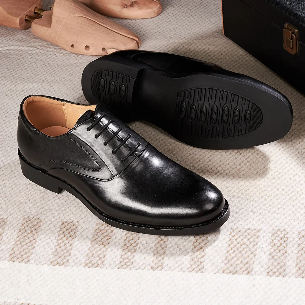 Formal Genuine Leather Derby Men's Shoes Handmade Goodyear Leather Shoes Classic Lace-up Business Banquet Dress Men