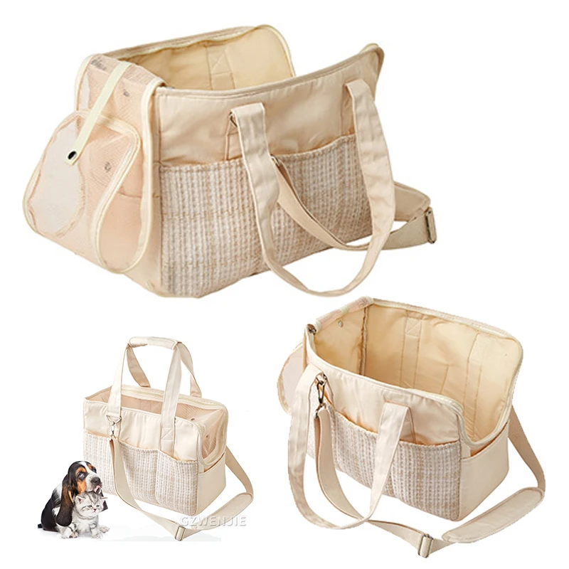 

Outing Portable Cotton Canvas Cat Shoulder Bag Dog Bag Lightweight Breathable Mesh Pet Messenger Bag With Pocket&Mat
