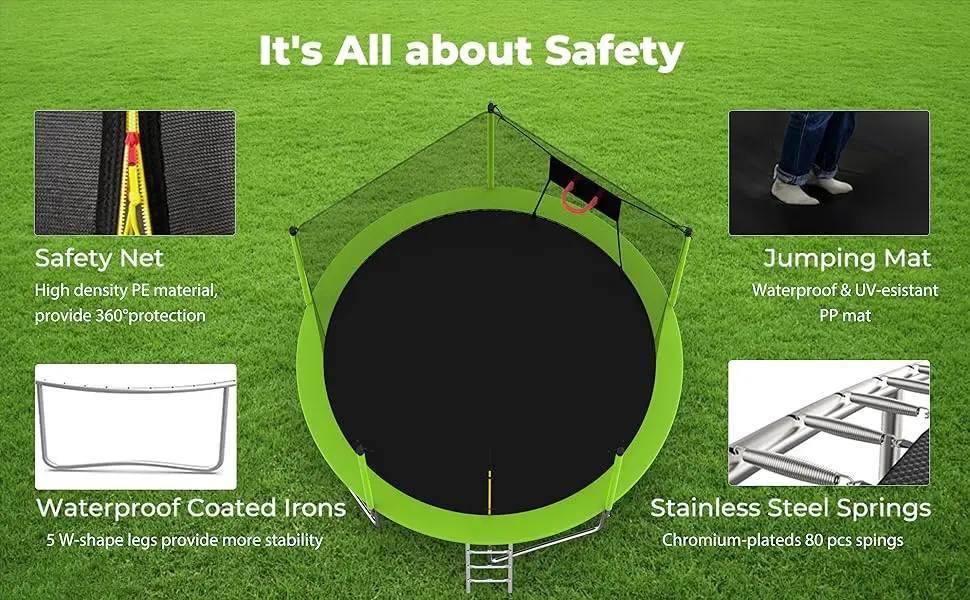Description Picture 5 of itemTrampoline for Kids and Adults, Large Outdoor Trampoline with Stakes, Light, Sprinkler, Backyard Trampoline with B