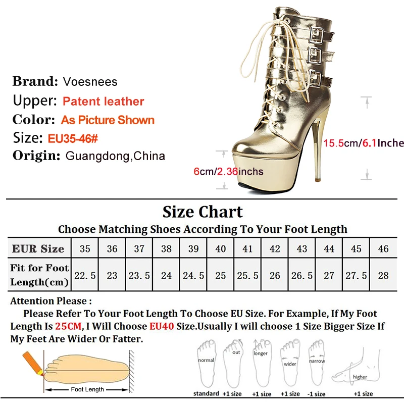 Gold Patent Leather Pole Dance Boots 15.5CM Stiletto Heels belt Buckle Woman Ankle Boots 2025 Nightclub Fetish Stripper Shoes