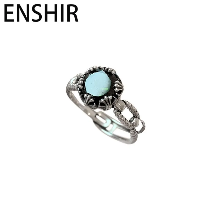 Enshir Green Zircone Twist Anelli Vintage Regolabili Per Donna Uomo Retro Classic Wedding Jewelry Gift