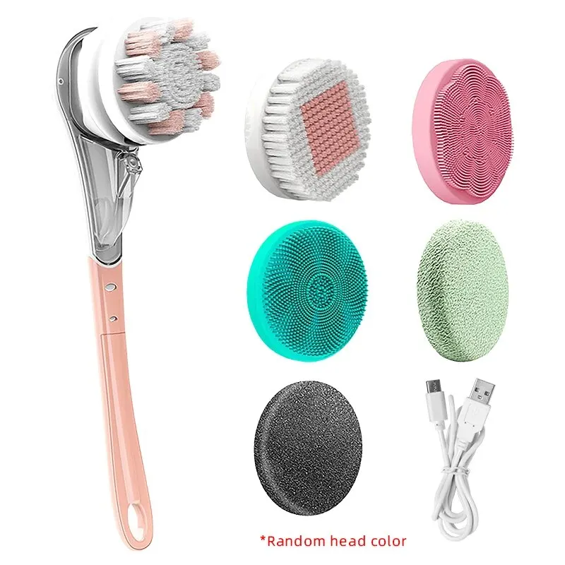 KEMEI Electric Body Brush Rechargeable Back Washer for Shower Long Handle Exfoliating Rotating Scrubber for Shower Bathing