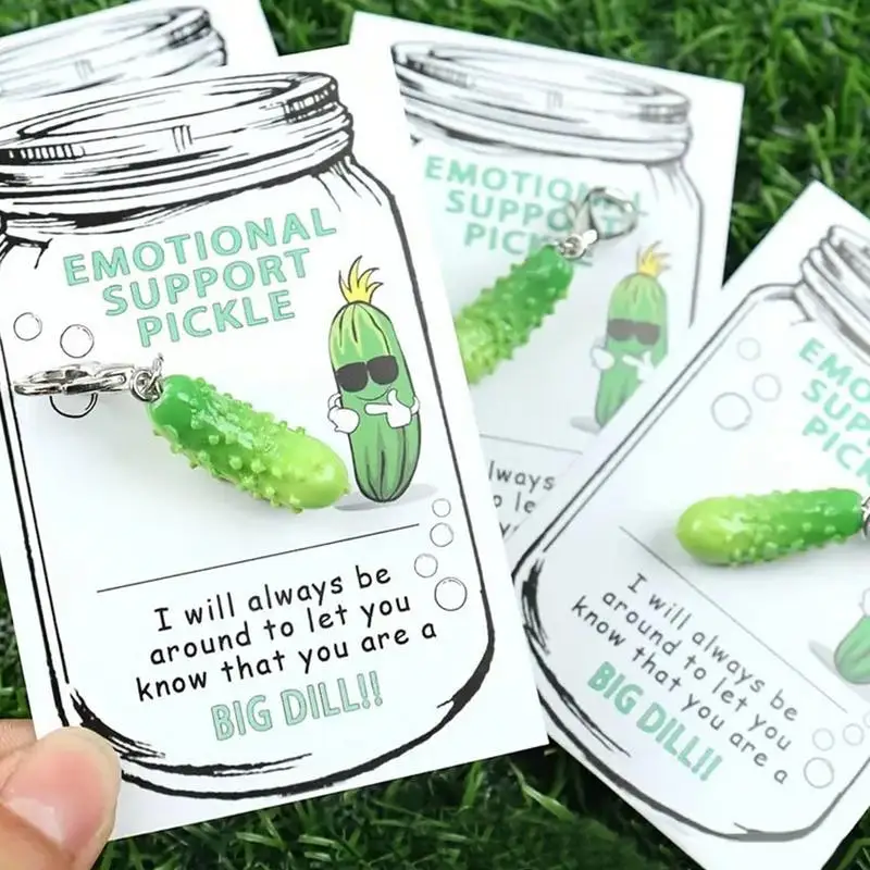 Funny Pickle Keychain Emotional Support Resin Lucky Cucumber Keyring Bag Pendant Miniature Food Pickle Keyring Decoration With 5
