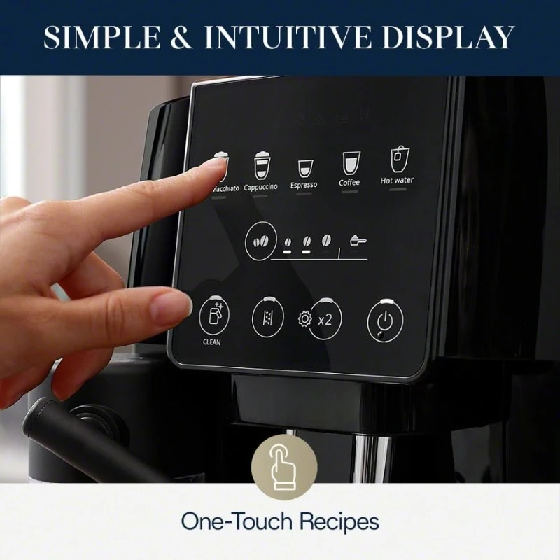 Start Fully Automatic Espresso Machine,Removable and Dishwasher-safe Parts for Easy Clean Up.5 One-Touch RecipesLatte Macchiato,