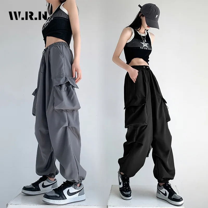 

Women's Vintage Street Y2K Wide Leg Elastic Waist Drawstring Cargo Pants Mopping Sweatpant Casual Baggy Daily Joggers Trousers