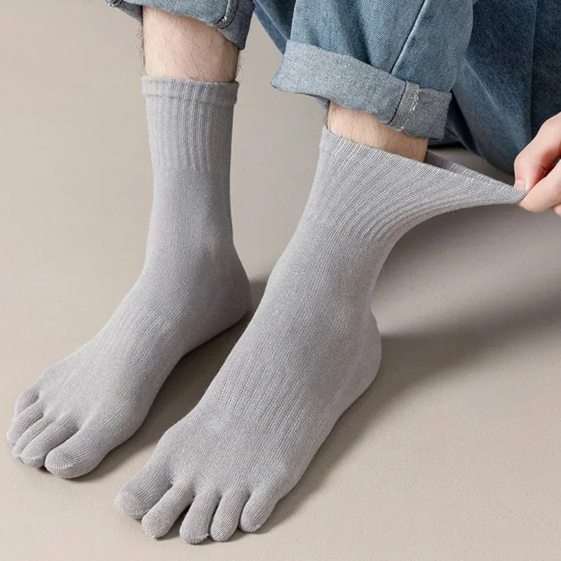 sports socks cotton socks middle tube socks breathable socks business socks Five Finger Socks Split Toe Men's Mid tube Toe Socks Sweat-absorbing Five Finger Breathable Business Cotton Office