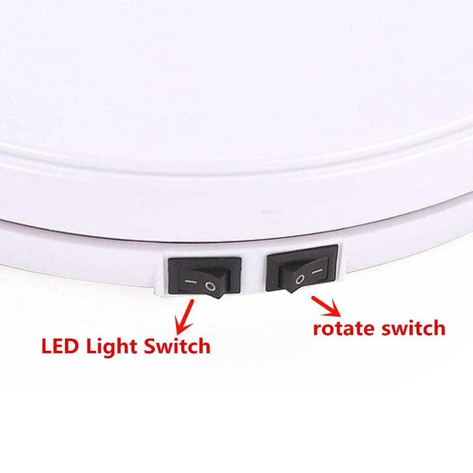 Présentoir Rotatif électrique 25 Cm - Plateau Tournant Avec Lumière - Capacité 25 Kg - Vitesse Réglable 22-60s - Blanc
