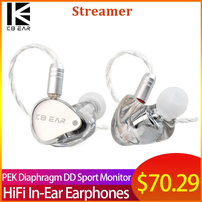 

KBEAR Streamer HiFi in-ear Earphones IEMs Wired Earphones PEK Diaphragm DD Sports Headphones with Replaceable Cable 2PIN 3.5mm