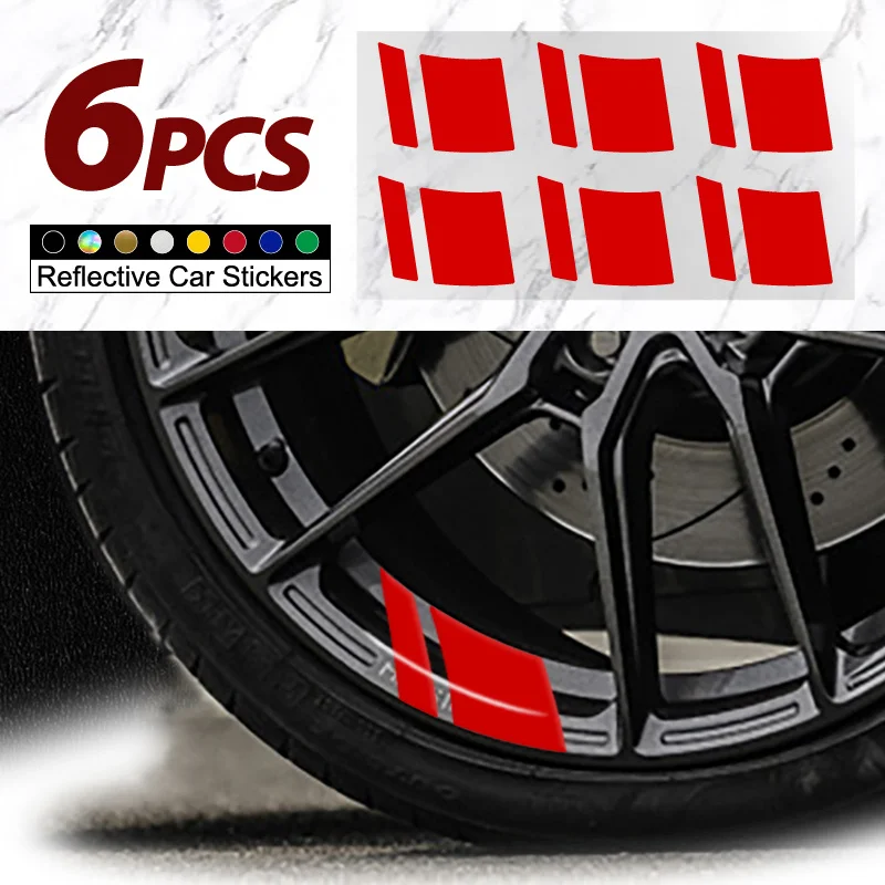 

6 Pcs/set Universal Car Wheel Rim Vinyl Stickers Reflective Hash Mark Stripe Racing Wheel Hub Decals Wheel Decor Sticker