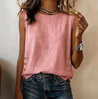 Nouvelle Chemise Élégante et Tendance pour Femme – Col Rond Décontracté Ample en Coton et Lin Couleur Unie – Vêtement Féminin d'Été 4