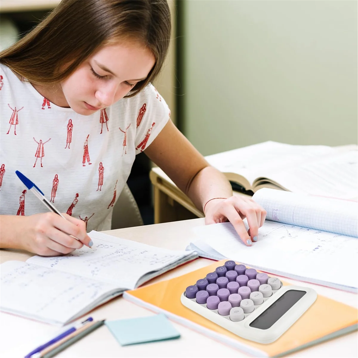 탁상용 기계식 계산기, 귀여운 대형 버튼 계산기, 12 자리 대형 LCD 디스플레이, 책상 액세서리, 보라색