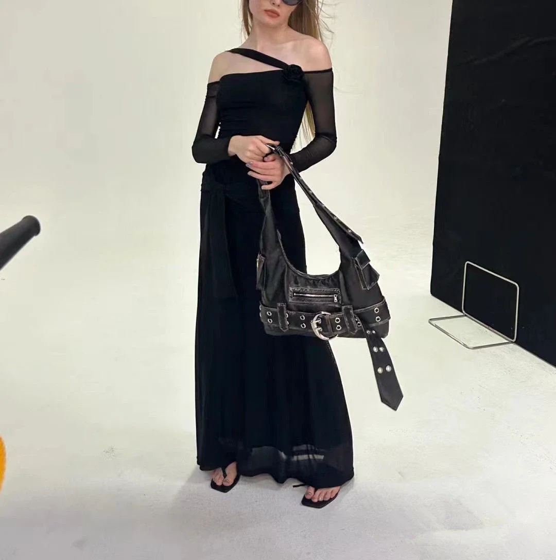 Trendy Vintage Y2k Aesthetic Women's Handbags Streetwear Grunge Denim Shoulder Bags Korean Fashion Casual All Match Underarm Bag