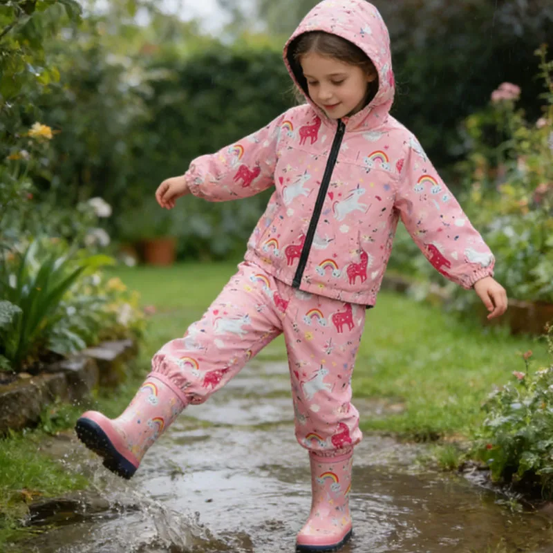 Kinder Cartoon Wasserdichte Baby Mädchen Kleidung Hoodie Sets Frühling Regenkleidung Jacke+Hose Anzug Kinder Regenmantel Outfits Trainingsanzüge – Detail 5