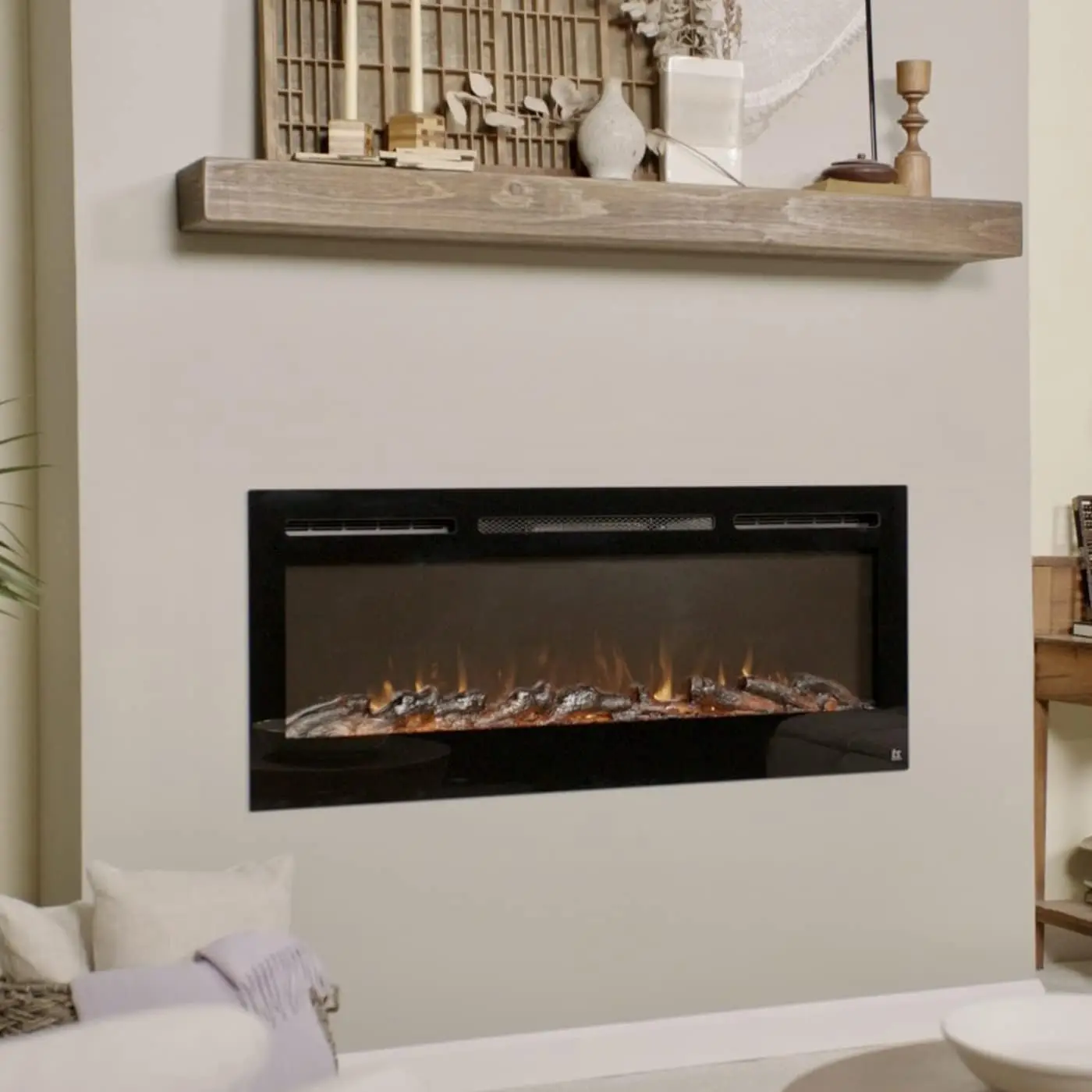 Smart Electric Fireplace - Border 50 "wide Wall Recessed 30 Realistic EmberColorsFlame Options 1500w Heater W/Thermostat - Black 2
