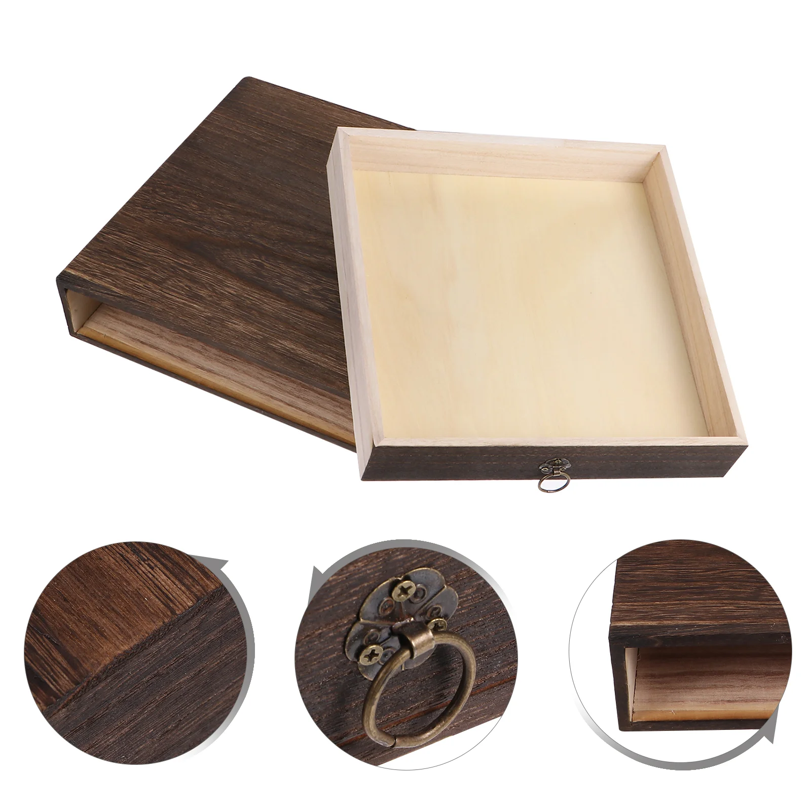 Vintage Wood Desktop Organizing Box Multi-Layer Drawer Type Jewelry Storage Case Dustproof Document Box With Handle