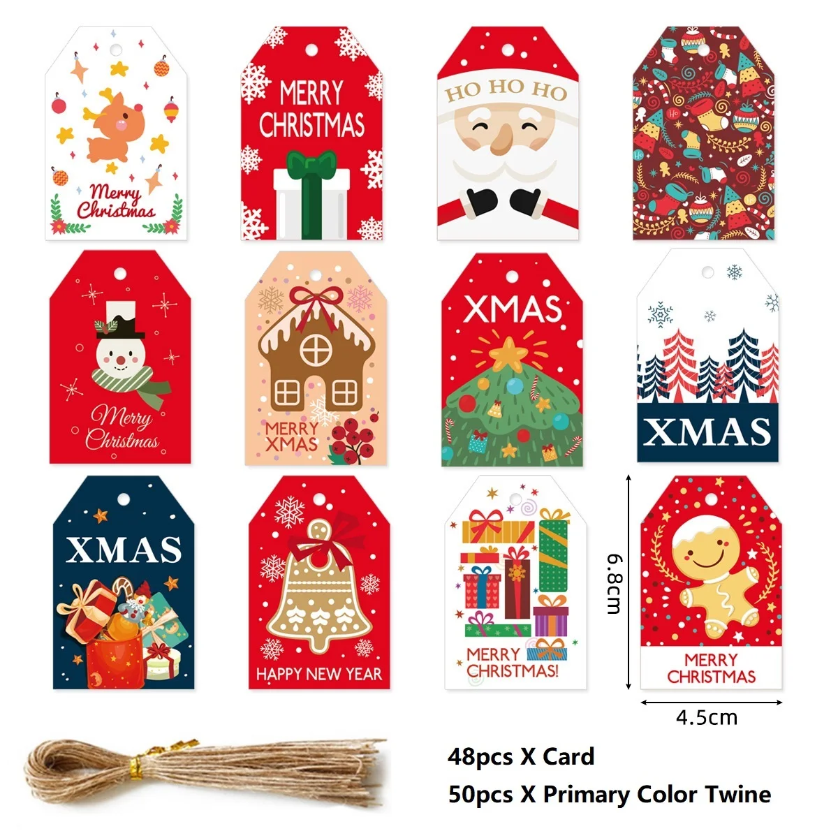 48PCS Merry Christmas Paper Tags 2024 Xmas Tree Hanging Label Navidad 2025 New Year Home Xmas Party Gifts Cards Set Decorations