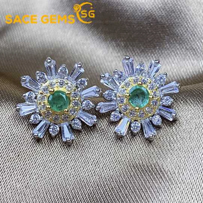 

SACE GEMS Fashion Jewelry Earrings for Women 100% 925 Sterling Silver 3MM Emerald Stud Earrings Wedding Party Fine Jewelry Gift