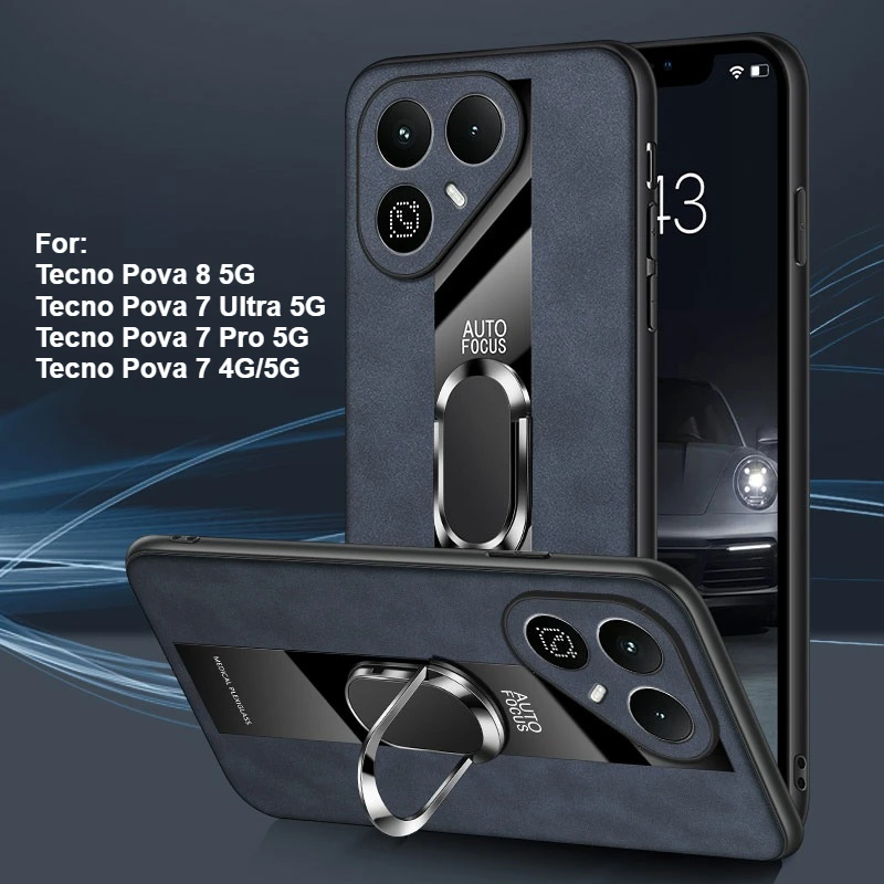 Leather Magnetic Ring Stand Anti-Fall Case Cover