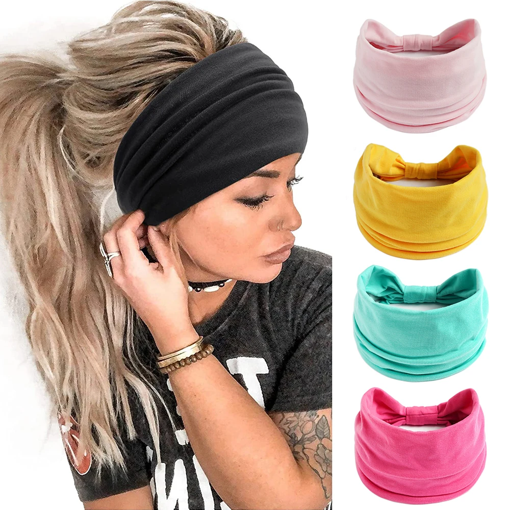 

Wide Hair Bands Elastic Headband Turban Cotton Makeup Hair Hoop Yoga Vintag Headwrap Hairstyles DIY Knotted Turban Headscarf