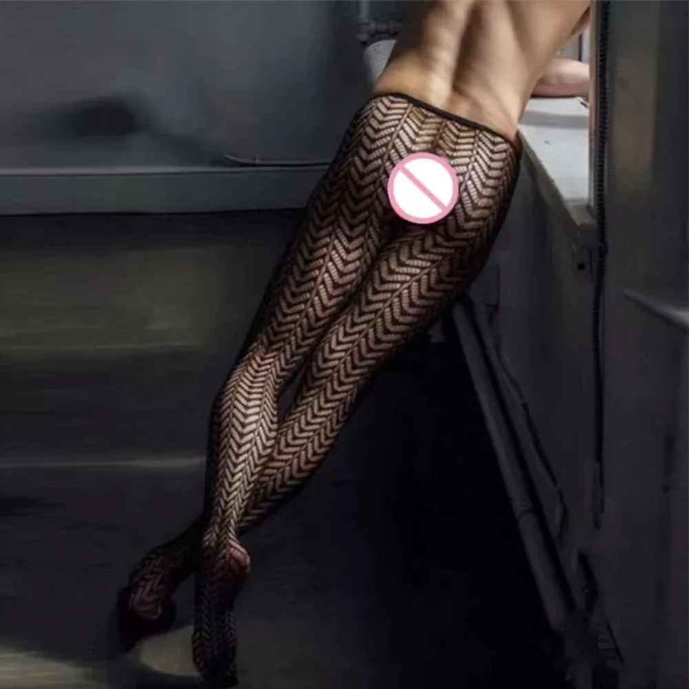 Sexy Men Sissy Stockings Low Waist Pantyhose Sheer Mesh Hollow Out Fishnet Tights Summer Breathable Man Pantyhose