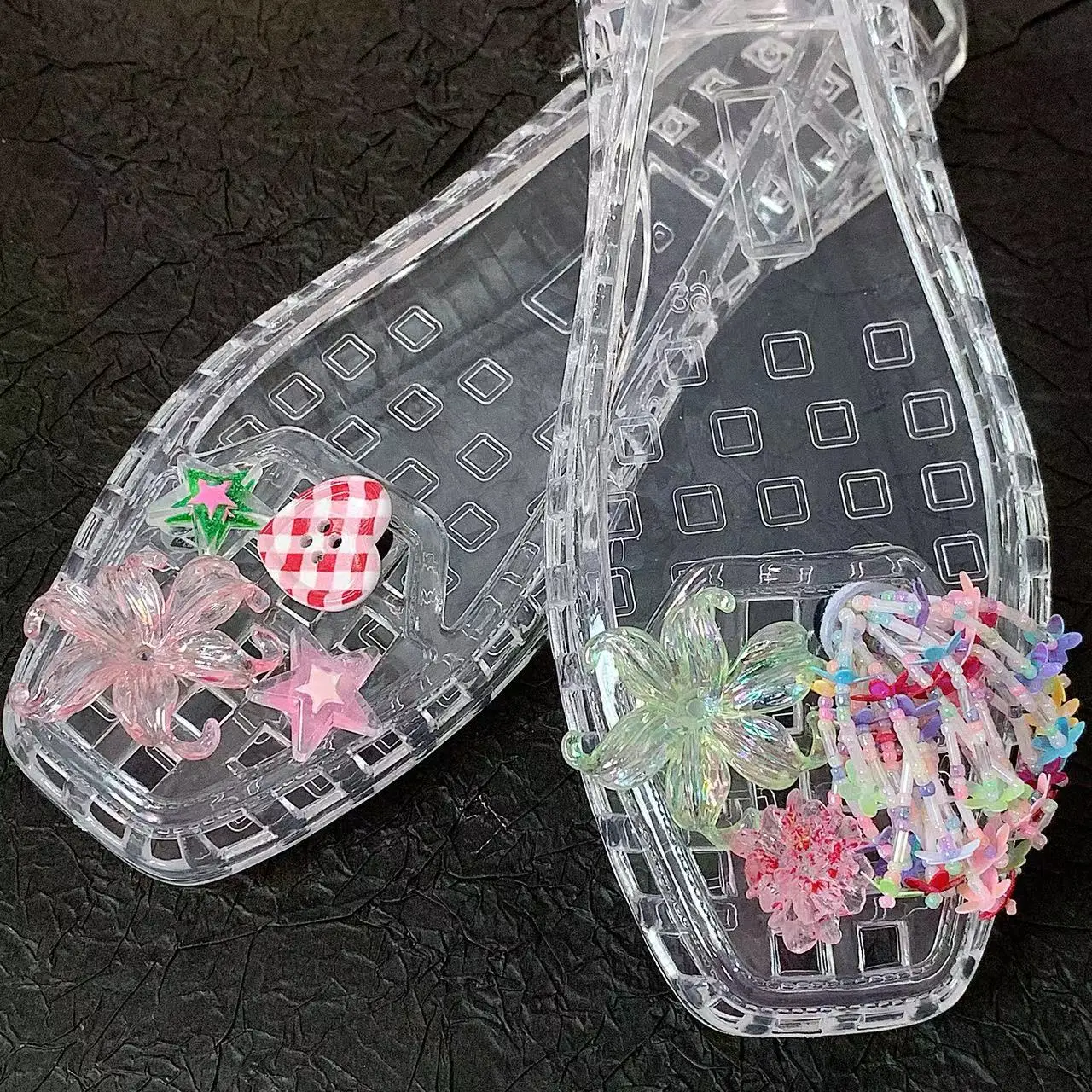 and Slippers For Women, New Summer Style, Square-Toed Women's Shoes, Colorful Bead Bow Set Accessories, Crystal Clogs,_vogvips.com