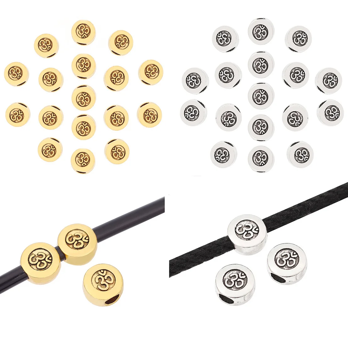 

20 x Tibetan Silver/Gold Color Yoga OM Round Spacer Beads for DIY Bracelet Jewelry Making Findings Accessories 10mm