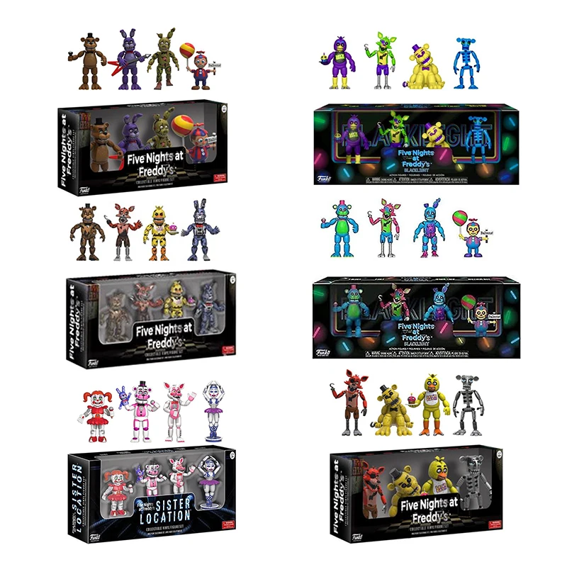 

4pc/Set FNAF Doll Freddy Bonnie Foxy Action Figure PVC Movable Collection Blacklight Chica Fazbear Bear Doll Figurine Model Toys