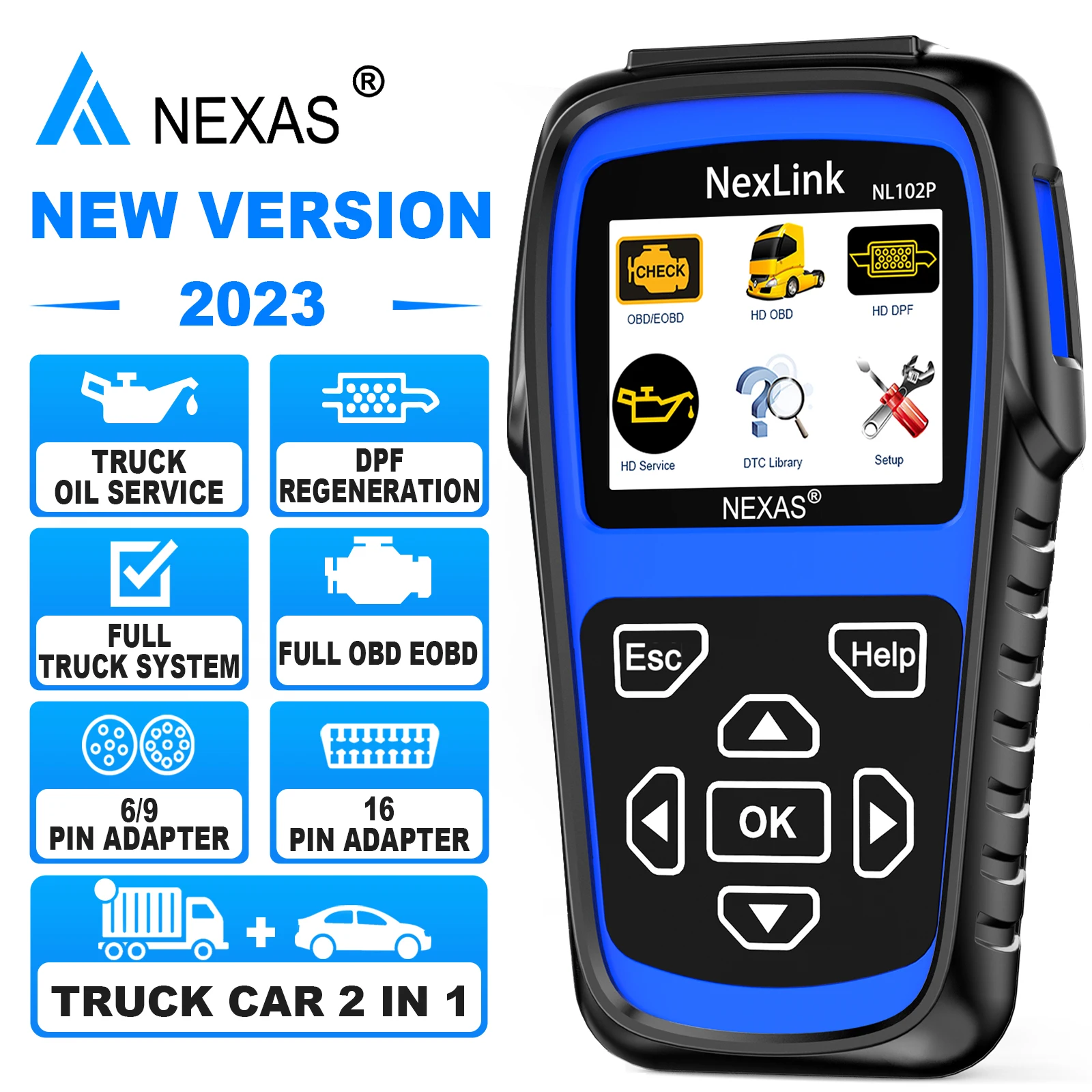 NEXAS NL102 Plus Full Systems Heavy Duty Truck Scan Tool Force DPF Regen  Tool HDOBD/EOBD Diagnostic Scanner with Oil Reset Sensor Calibration Truck  