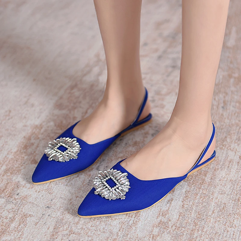 French satin temperament toe sandals women shoes spring and summer 2021 mid-heel Non-slip shoes pointed toe single shoes women W