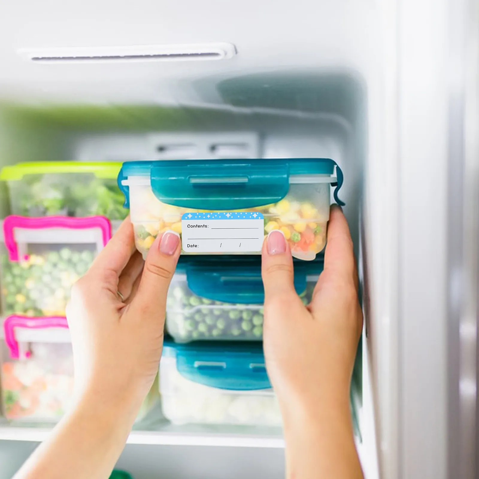 50매 방수 냉동고 라벨 식품 용기 양념통 식료품 저장실 냉장고 보관용 날짜 라벨