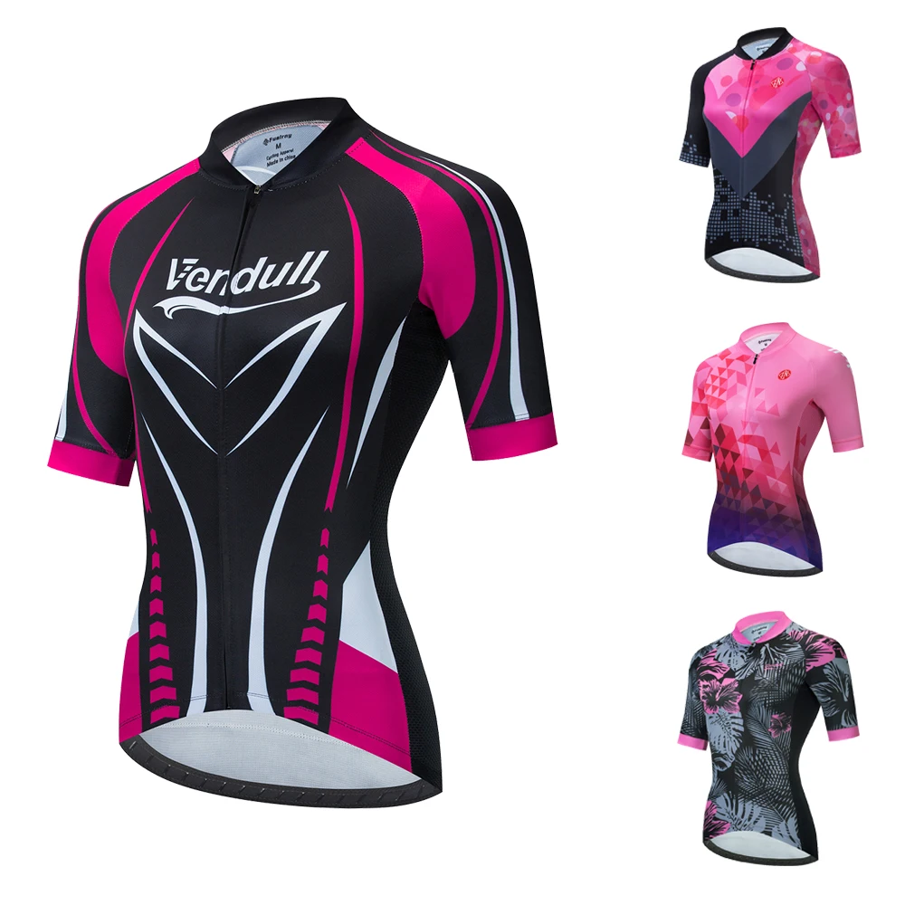 VENDULL Cycling Jersey Girls Cycling Jersey Women Breathable Lady Maillot Quick Dry Slim Fit Pro