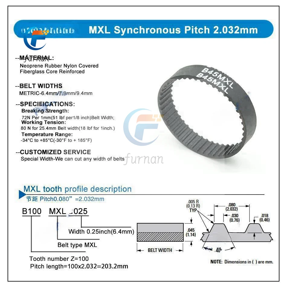 FURNAN MXL 동기 타이밍 벨트, 폭 6/10mm, B96 B97 B98 B99 B100 B101 B102 B103 B104 B105 B106 B107 B108 B109 B110 B111