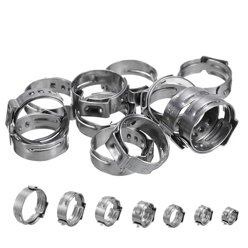 130/80pcs Single Ear Stepless Hose Clamps With a Hose Clip Clamp Pliers 7-21mm Stainless Steel Fuel Hose Clamps Cinc
