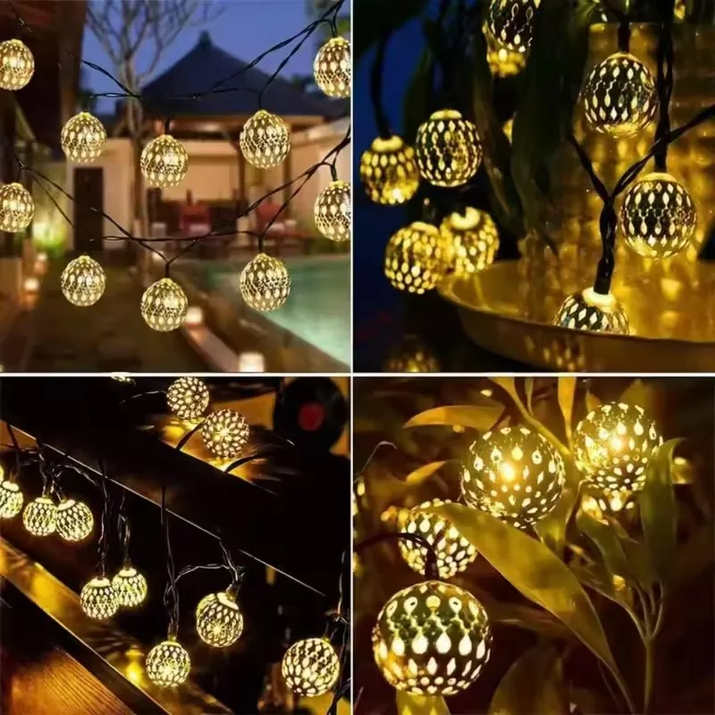 Enchanting Solar Moroccan Ball String Lights - 8 Mode Decorative Outdoor Lighting for Garden and Festive Celebrations