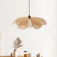 Japanese Style Weaving Petal Willow LED Chandelier Rattan Penant Lamp for House Decoration Room Decor Indoor Lighting Fixture 2