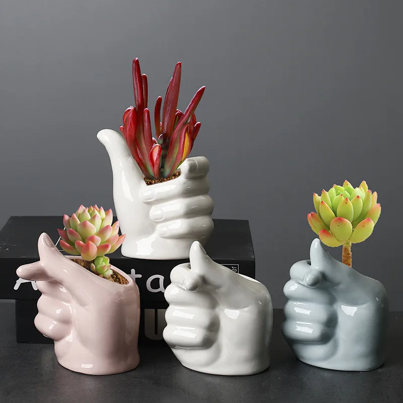 

Horticultural Ceramic White Flower Pot Set Creative Indoor Desktop Cute Cartoon Meaty Plant, Flower Pot