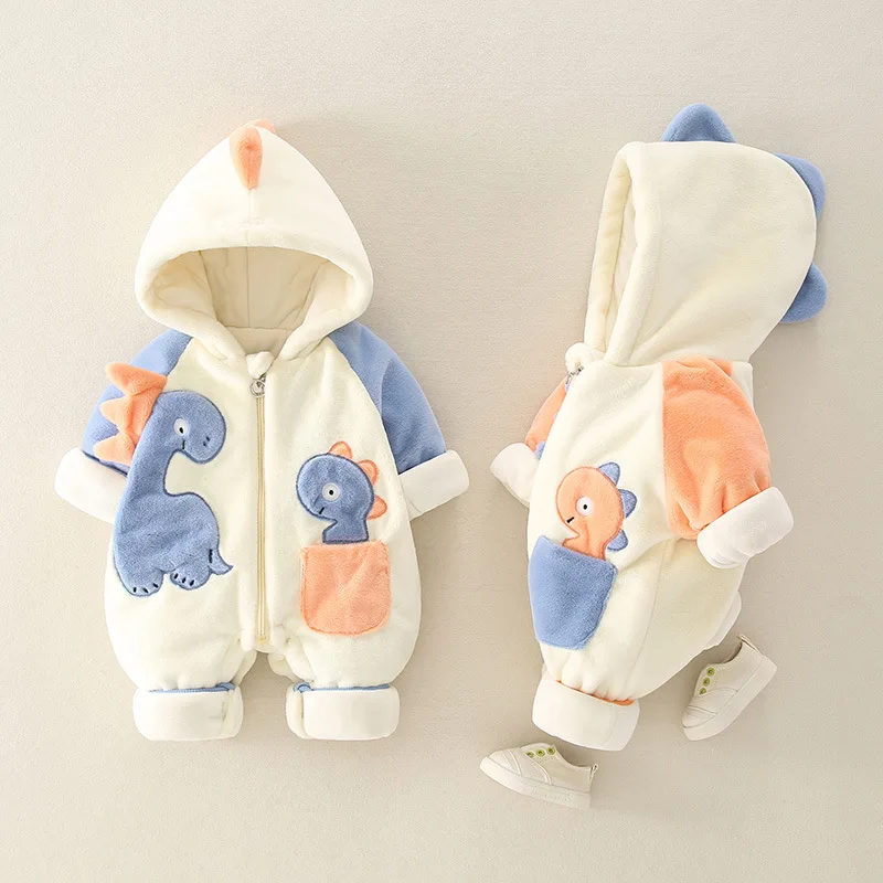 

Newborn Romper Baby Thickened and Fleece Onesie Autumn Winter Dinosaur Cartoon Baby Jumpsuits Boys and Girls Outing Clothing