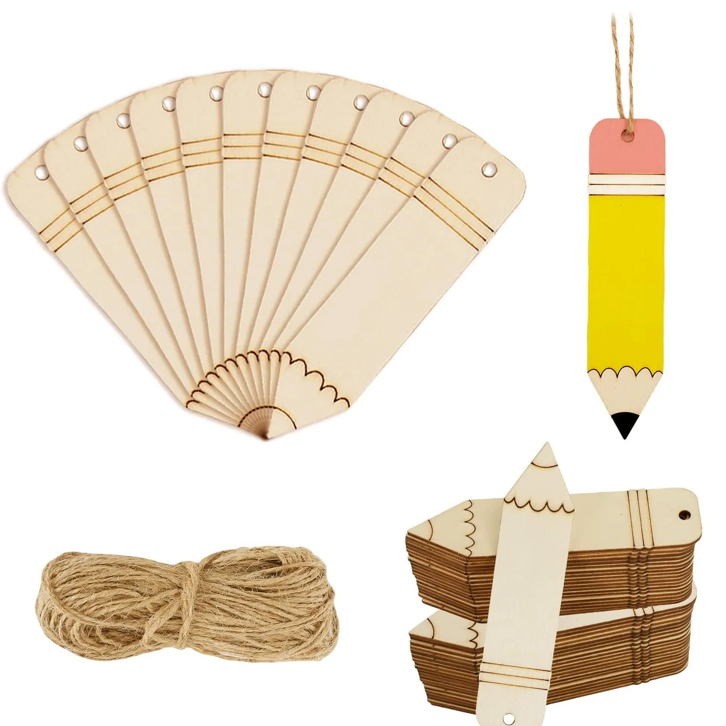 

21Pcs Unfinished Wooden Pencil Crafts DIY Wood Cutouts Pencil Name Tags Blank for Kids Home Decor Ornament DIY Craft Art Project
