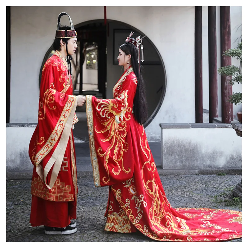 2022 New Chinese Wedding Dress Wedding Hanfu a Chaplet and Official Robes  Ancient Costume Trailing Couple Wedding Clothes Female| | - AliExpress