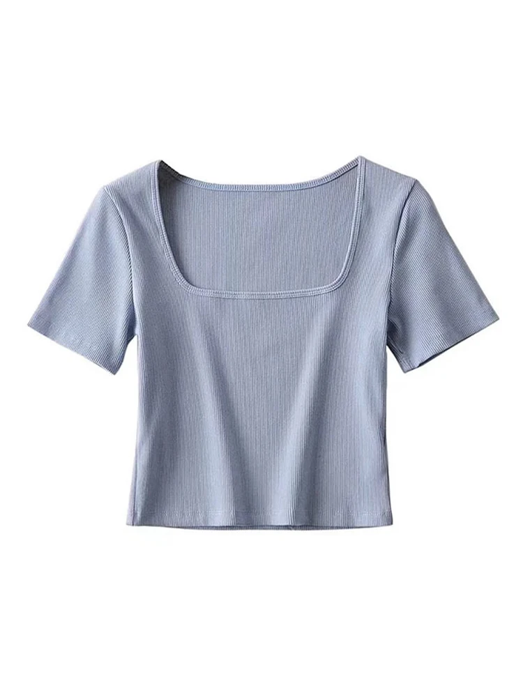 Women Square Neck Rib Crop T-shirt Short Sleeve Crop Top BEST SELLERS