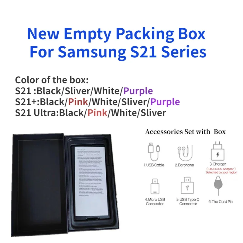 

Для Samsung Galaxy S21 5G /S21 + S21 Ultra 5G пустая Розничная коробка или полные аксессуары зарядное устройство для ЕС/США/Великобритании новая упаковочная коробка S21 Plus 5G
